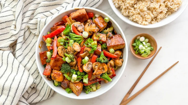 teriyaki tofu and mushroom stir-fry