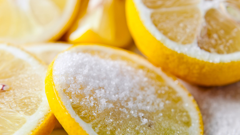 Lemon slice with sugar crystals