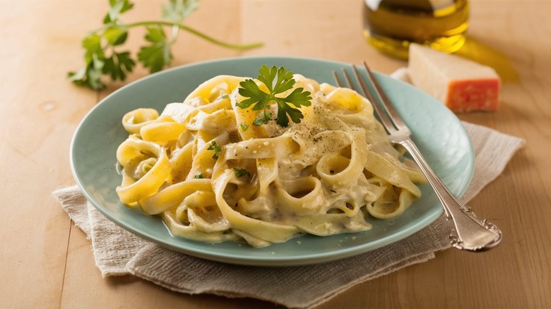 Plate of fettuccine Alfredo