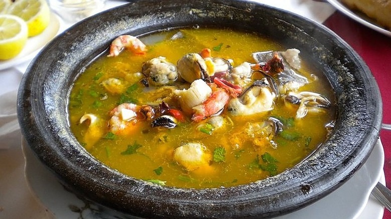 Chilean seafood soup paila marina