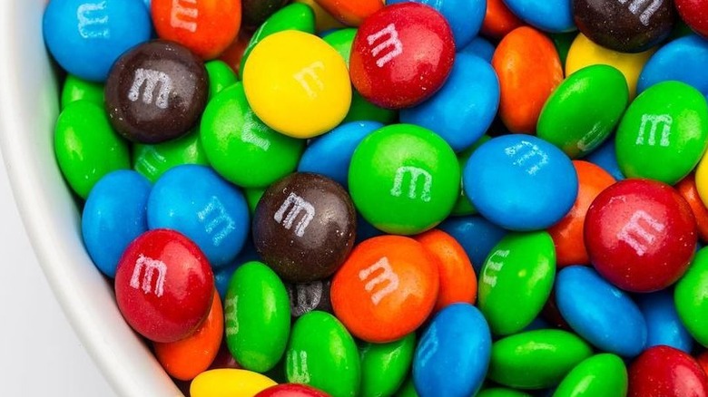 Bowl of M&M's up close