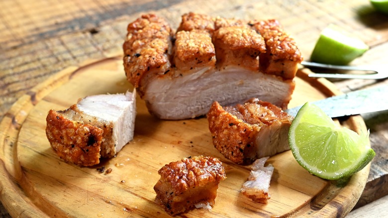 Pork belly on a cutting board