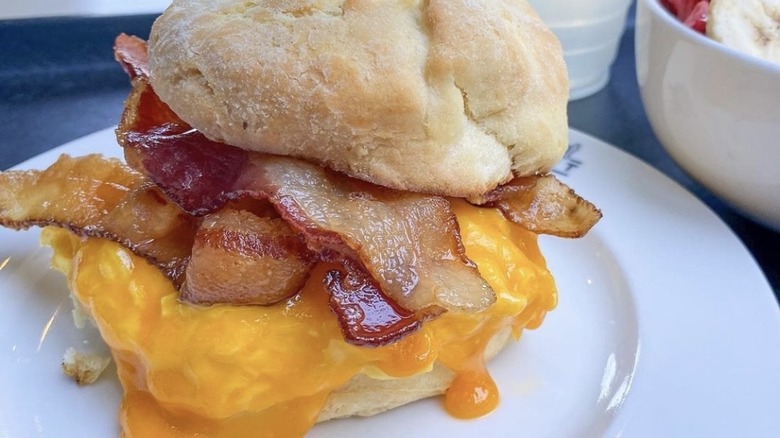 Biscuit sandwich melt on plate