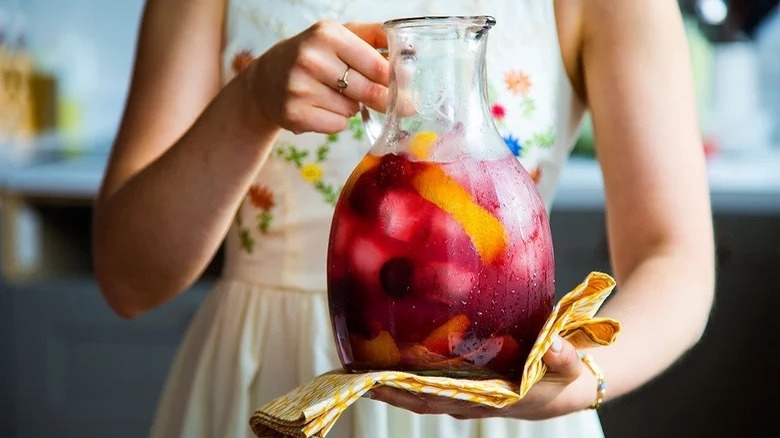 Cherry-infused rum in pitcher