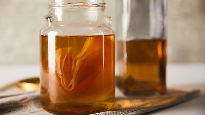 Kombucha jar on table