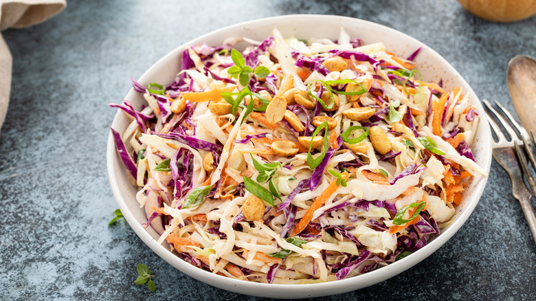 Coleslaw salad in white bowl