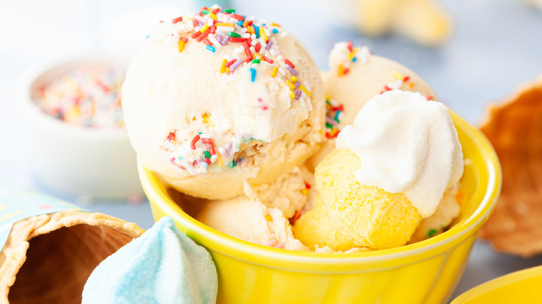 Cake batter ice cream in bowl