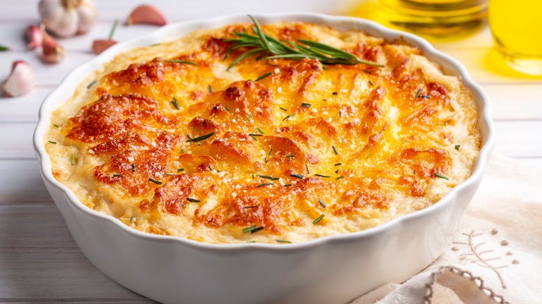 Potato gratin in dish