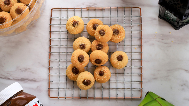 Nutella thumbprint cookies cooling rack