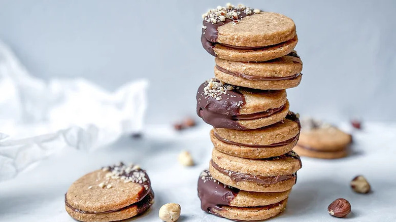 Nutella sandwich cookies stacked