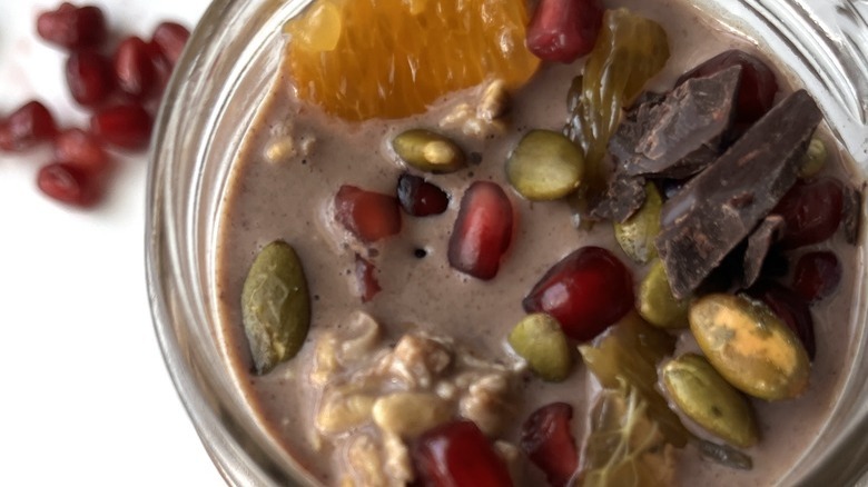 jar of chocolate oats with fruit