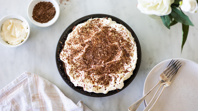 chocolate cream pie in dish