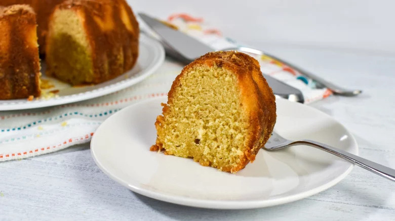 Jamaican rum cake on plate 