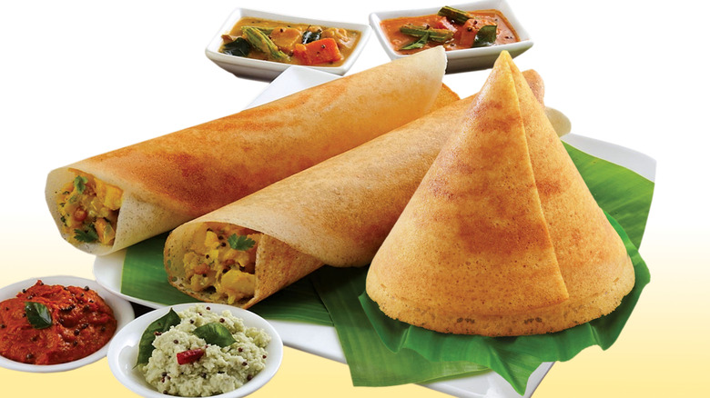 three dosas and fillings