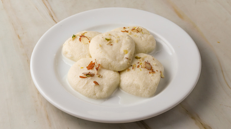 Rasmalai dessert on a white plate