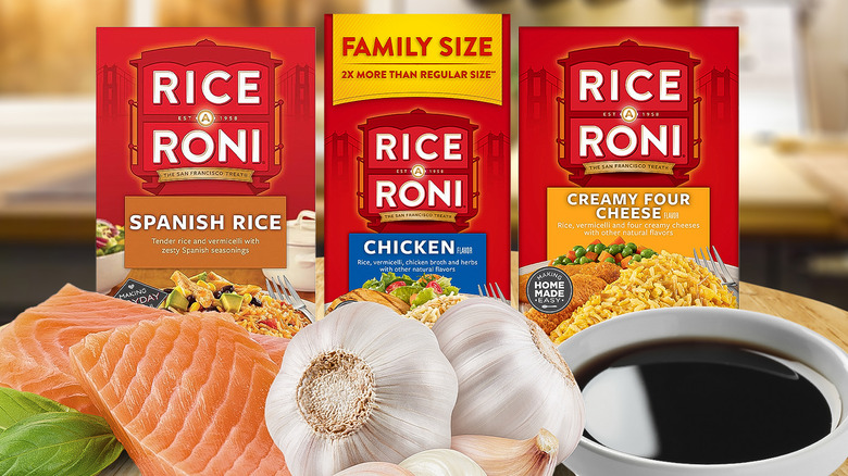 Rice-A-Roni boxes and ingredients