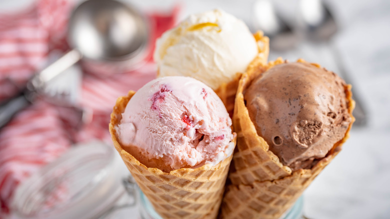 Trio of ice cream cones