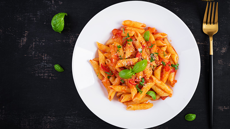 Penne pasta with red sauce