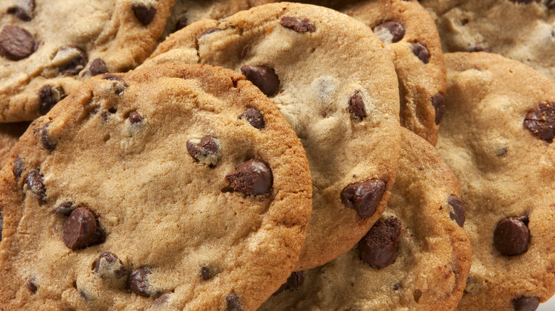 Stacked chocolate chip cookies