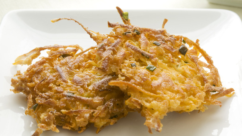 Portion of sweet potato latkes