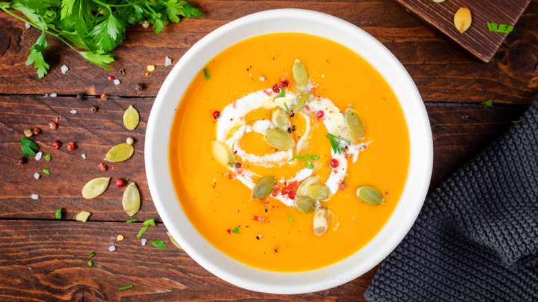 Sweet potato soup with pumpkin seeds