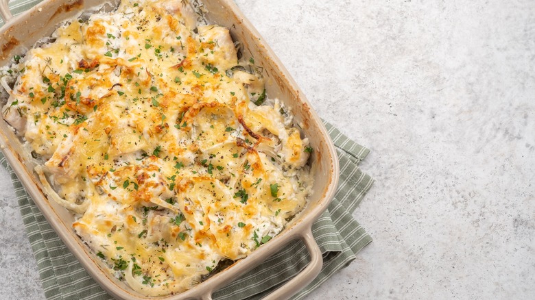 Freshly baked creamy fish pie