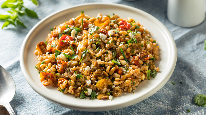 Hearty grain salad on a plate