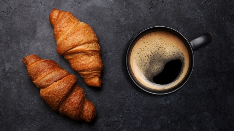 black coffee with croissants