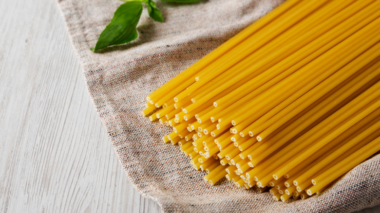 uncooked bucatini pasta