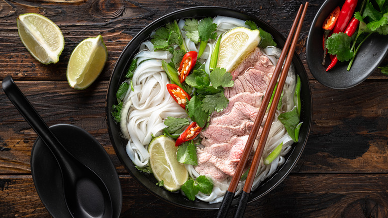 bowl of soup with rice noodles