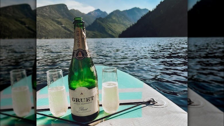 bottle of Gruet and mountains