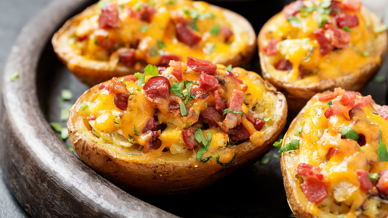 loaded potato skins on plate