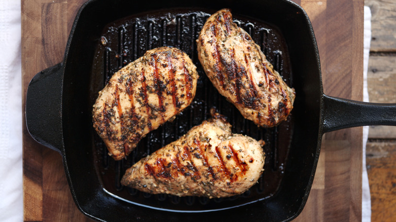 Chicken breasts in a pan