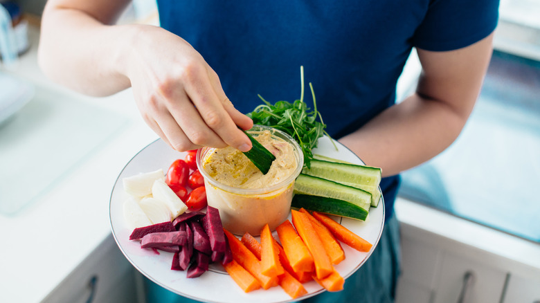 Plate of veggies with hummus