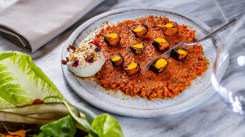 Alibi D.C. carrot kibbeh with puffed bulgur 