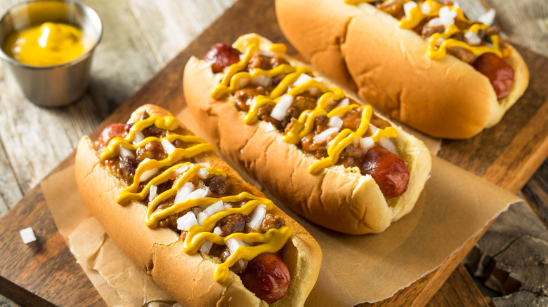 hot dogs on cutting board