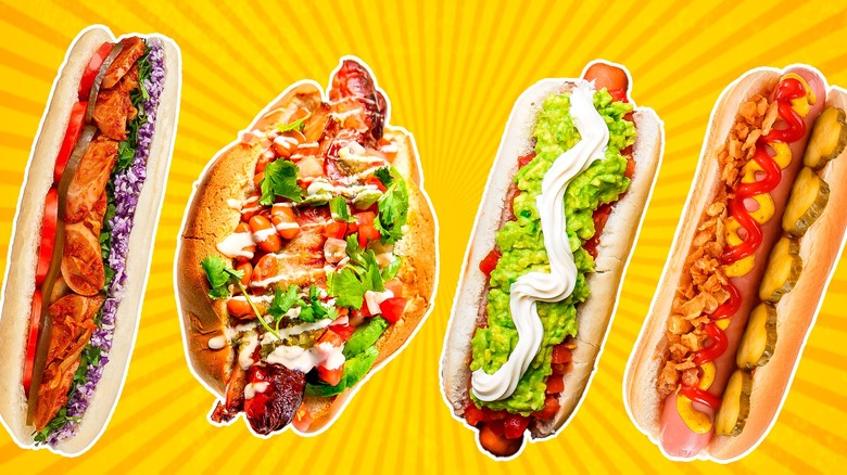 Hot dogs on yellow background