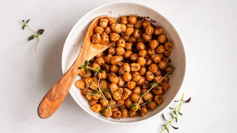 Bowl of chickpeas with spoon