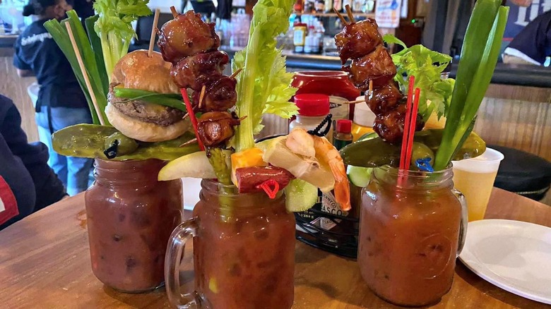 Bloody Mary drinks on table