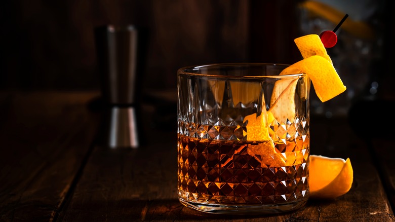 Old fashioned cocktail on counter