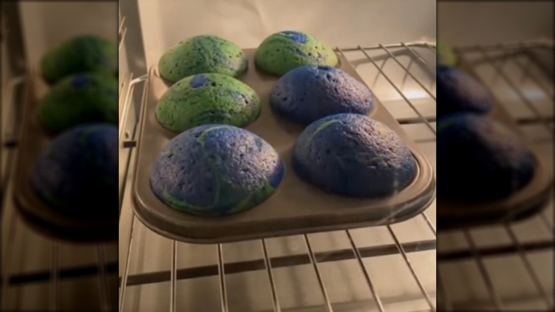 cupcakes baking in oven