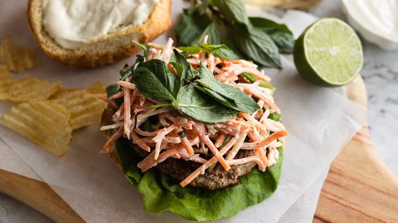 Turkey burger with cole slaw