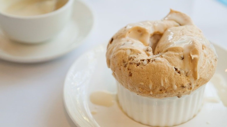 Bread pudding soufflé on plate