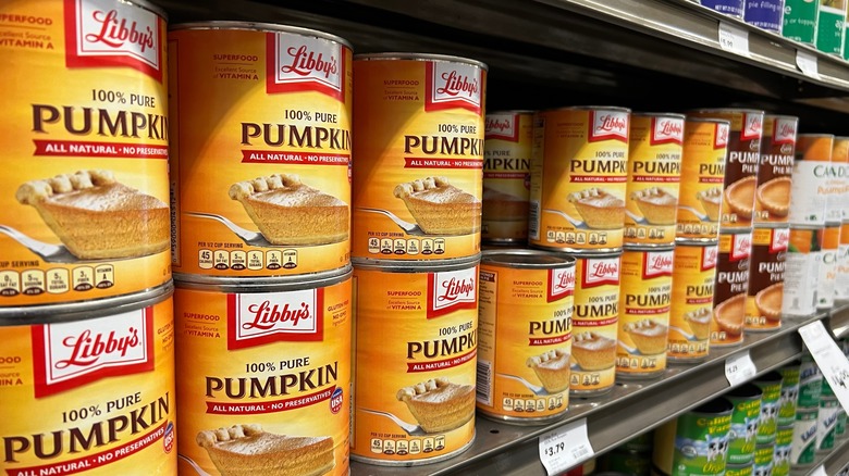 Canned pumpkin on store shelves