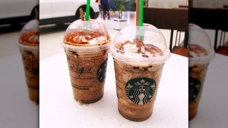 Two Carob Crème Frappuccino drinks