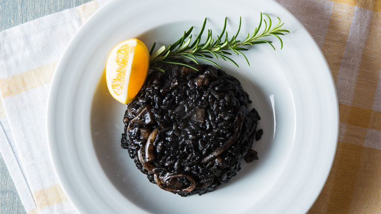 bowl of squid ink risotto