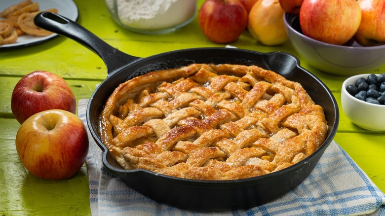 Apple pie in cast iron skillet