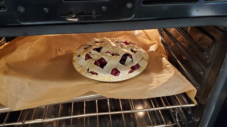 Pie baking in oven