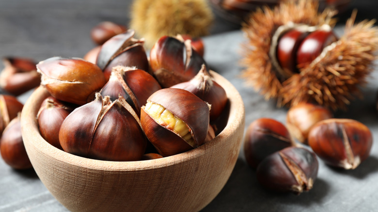 bowl of roasted chestnuts in shell