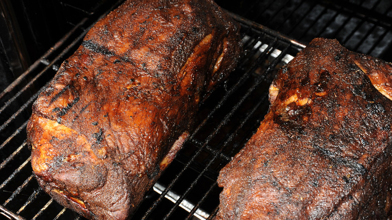 Smoked pork on smoker